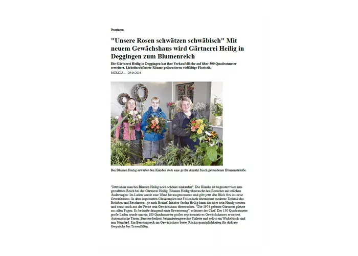 Zeitungsbericht zur Einweihung